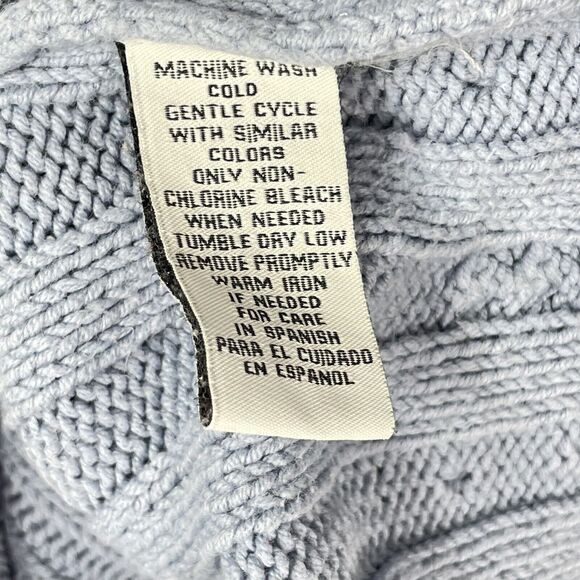 Y2K Blue Cable Knit Turtleneck Sweater Pullover Pom Pom XL Coquette Fairy Grunge - Picture 9 of 9